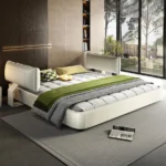 Goldoma King Size Cloud Bed Frame with oversized padded movable headboard in chenille upholstery