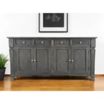 HMS 72" Dark Gray Solid Wood Four-Drawer Sideboard Cabinet Modern Antiqued Traditional Design for Home Furniture Four Doors