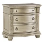 Goldoma modern nightstand with genuine marble top and three silver drawers in bedroom