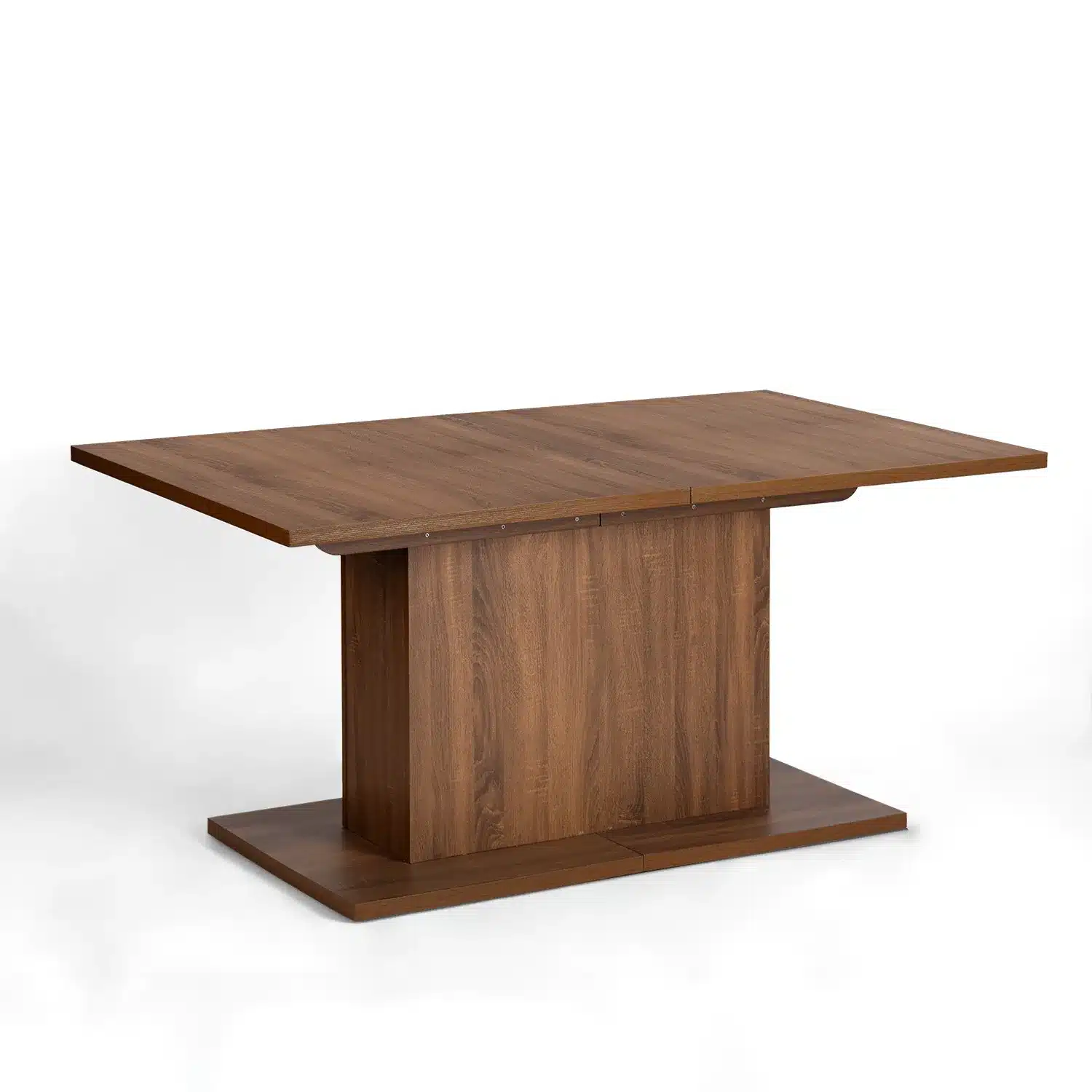 HMS 63 Inch Brown Wood Self-Storing Leaf Extendable Dining Table with Pedestal Base