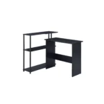 HMS 39" Black L-Shaped Wooden Writing Desk with Drawer Simple Design Foldable and for Bedroom Hotel or Living Room Use