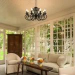 8-Light French Country Chandelier, Industrial Vintage Black Iron Pendant Light Fixture for Kitchen Island, Dining Room,