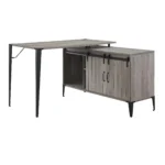 HMS 48" Gray Black L-Shaped Writing Desk with Bookshelf Drawer Ergonomic Office Desk Extendable Wooden Metal for Home Office