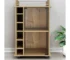 Brown wood rolling bar cart with wine storage and metal shelves