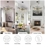 Black K9 Crystal Tree Branches Chandelier,Modern Round Crystal Chandeliers for Dining Room,Bedroom, Living Room,