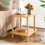 Bamboo nightstand with storage shelf in modern minimalist design