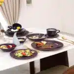 Certified Safe Family Dining Set of Embossed Colored Ceramic Tableware Includes Bowl and Oval Platter Stone Tool Tableware