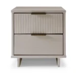 Modern light gray nightstand with two drawers in bedroom setting