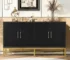 Modern buffet cabinet with four doors and metal legs in a dining room setting