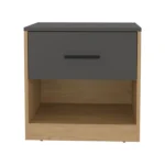 Alder one drawer nightstand in natural oak with open shelf, minimalist design for bedroom