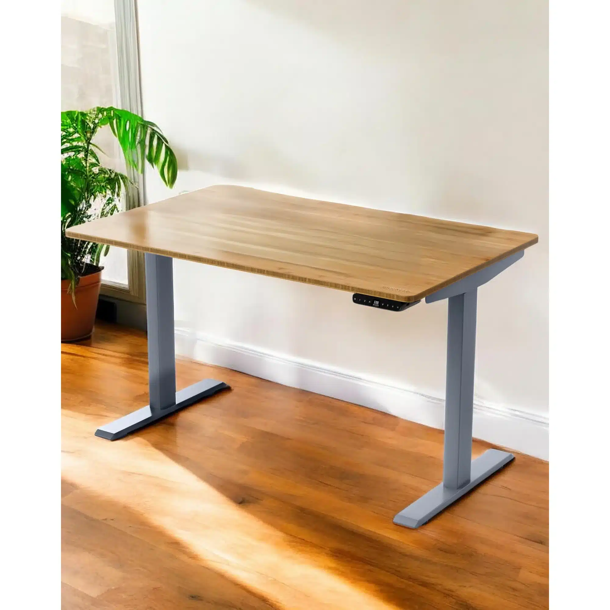 HMS 30" Adjustable Brown and Gray Stainless Steel Computer Desk Stylish Office Furniture