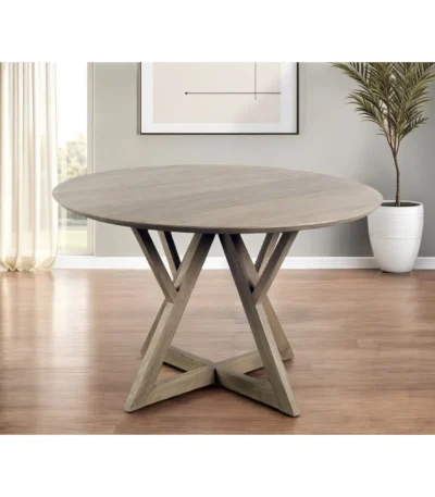 Goldoma 48-inch round pedestal dining table in rustic oak solid wood, brown finish