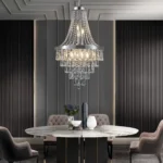 Chrome Crystal Chandelier with Adjustable Height,Modern Ceiling Light Fixture for Living Room,Dining Room,Staircase(No Bulbs)
