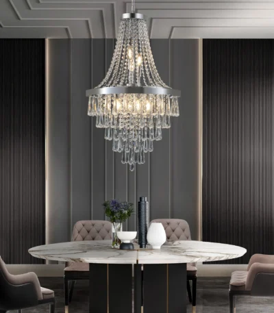 Chrome Crystal Chandelier with Adjustable Height,Modern Ceiling Light Fixture for Living Room,Dining Room,Staircase(No Bulbs)
