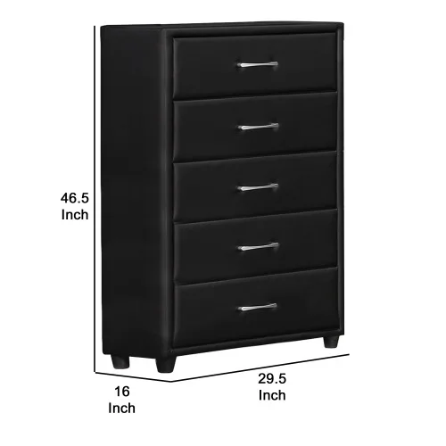 Modern 1-Drawer Dresser with Black Glass Top & Silver Bar Pulls