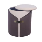 Goldoma two-tone velvet storage ottoman in brown and cream with gold legs, featuring hidden storage compartment