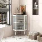FCJ Sideboard with Tempered Glass Door and Storage Shelves Floor Conical Cabinet for Bathroom Living Room Bedroom