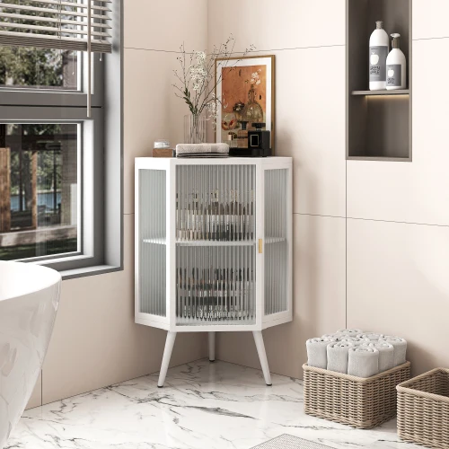 H8715875f639040c1909e2b66a700310by.webp FCJ Sideboard with Tempered Glass Door and Storage Shelves Floor Conical Cabinet for Bathroom Living Room Bedroom - Image 1