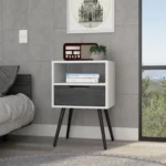 Smokey oak white nightstand with one drawer and open shelf, minimalist design for small spaces