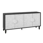 HMS 68 Modern Antique Traditional Carved Floral Sideboard Black and White Distressed Four-Door Home Furniture for Living Room - Image 3