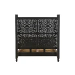 Goldoma Black Carved Floral Distressed Solid Wood Queen Bed Frame - elegant carved wood bed frame with intricate floral motifs and vintage black finish