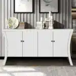 Modern Fluted Sideboard Buffet with Storage, Curve Element with Strict Lines, 4 Doors Storage Cabinet with Adjustable