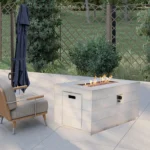 HMS 28" Gray Aluminum Rectangular Fire Pit Table with Cover Natural Gas Stainless Steel Propane Fuel for Patio – side view