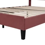 Goldoma full size velvet platform bed with floral upholstered headboard, eco-friendly teak wood construction