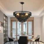 24" Rustic 5-Tier Black Hemp Rope Pendant Light Chandelier with 8 E12 Sockets,Boho Farmhouse Ceiling Fixture (Bulb Not