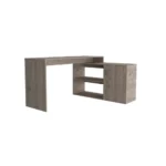 HMS 60" Light Gray L-Shaped Computer Desk Modern Wood and Metal Office Desk Durable Assembled Space-Saving Storage Features