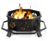 43-inch outdoor fire pit with log grate and spark screen on patio
