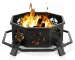 43-inch outdoor fire pit with log grate and spark screen on patio