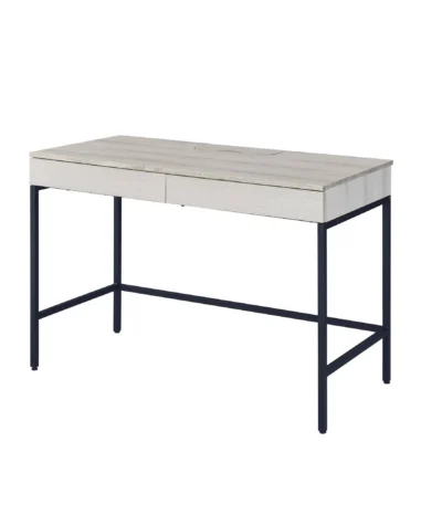 HMS 42" Solid Wood Computer Table Natural Black Writing Desk with Two Drawers Foldable Adjustable for Living Room Metal Frame