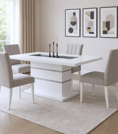 White faux crystal glass and wood pedestal dining table - Goldoma 79-inch glamorous centerpiece