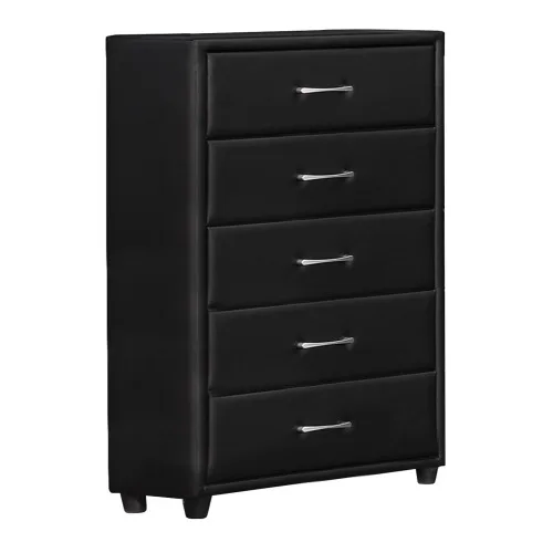 Modern 1-Drawer Dresser with Black Glass Top & Silver Bar Pulls