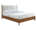 Adjustable full size bed with walnut panel headboard and beige upholstery featuring diamond crystal design and oak slat support