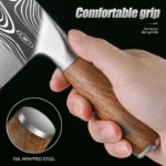 High Quality Kitchen Knives Damascus Steel Kitchen Chef Knife Meat Cleaver Knife with Wood Handle – top view