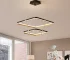 Modern Black 2-Ring LED Chandelier, Dimmable Rectangular Pendant Light for Dining Room, Kitchen Island, Living Room, Hallway