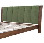 Mid-century modern king bed frame with solid teak wood and tufted walnut green headboard