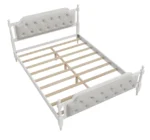 Goldoma queen bed frame with tufted headboard in solid oak wood and velvet upholstery