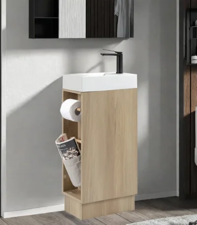 16 Inch Bathroom Vanity Sink Combo for Small Bathroom - Natural Ash