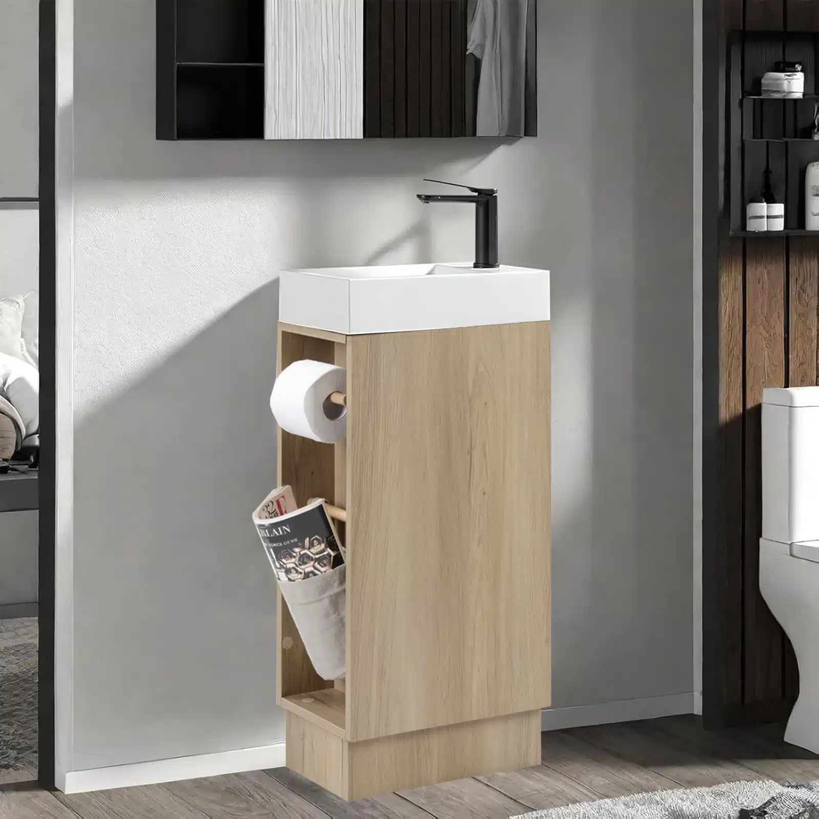 16 Inch Bathroom Vanity Sink Combo for Small Bathroom - Natural Ash