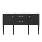 The vintage vanity in a bright room with natural light, highlighting the classic elegance and sturdy plywood