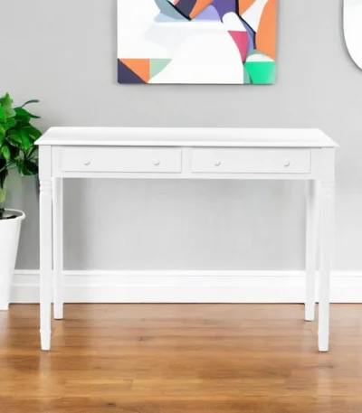 HMS Luxury White Solid Wood 43" Writing Desk with Two Drawers for Office Bedroom or CEO Office Certified Computer Table