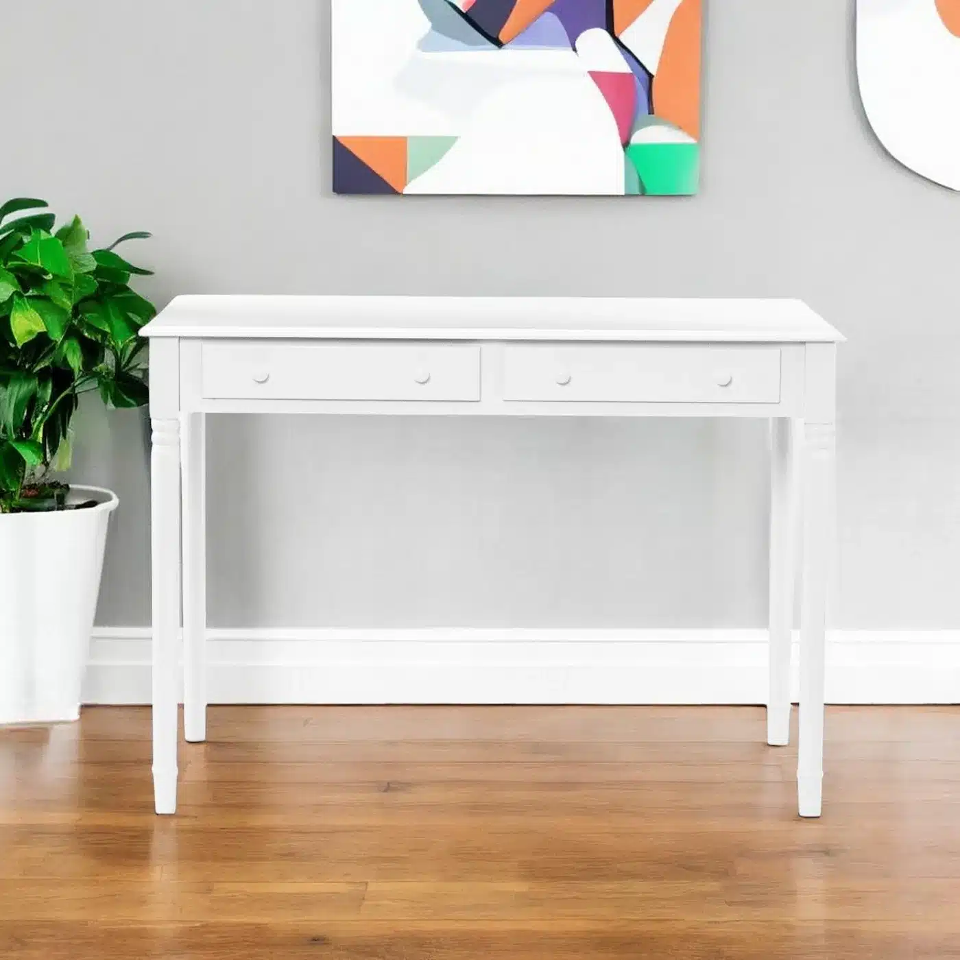 HMS Luxury White Solid Wood 43" Writing Desk with Two Drawers for Office Bedroom or CEO Office HMS Luxury White Solid Wood 43" Writing Desk with Two Drawers for Office Bedroom or CEO Office Certified Computer Table
