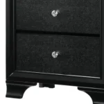 Modern black wooden nightstand with two drawers and crystal pulls