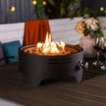 Portable propane fire pit 15 inch round stainless steel with flames