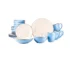 Elegant stoneware dinner set for 4 with embossed pattern on a wooden table