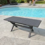 Modern aluminum rectangular dining table 82.5 inches from Goldoma - durable outdoor table in grey finish