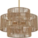 Boho Hand Woven Rattan Chandelier, UL listed Large Pendant Light for Kitchen Island Dining Room Living Room